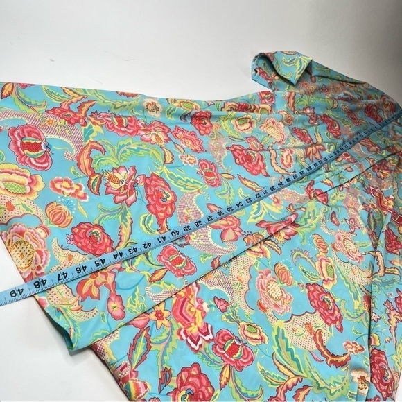 Vintage Natori Blue Paisley Floral Zippered Long Sleeve House Sleep Lounge Dress - Picture 15 of 15